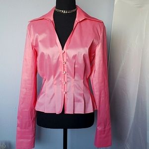 NEW NWT U3 Collection Pink Fitted Blouse Bling Buttons NWT